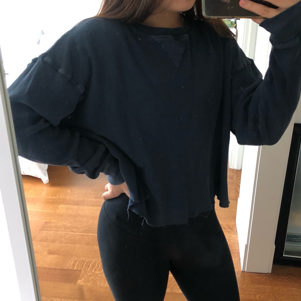 RARE navy brandy melville waffle crew neck